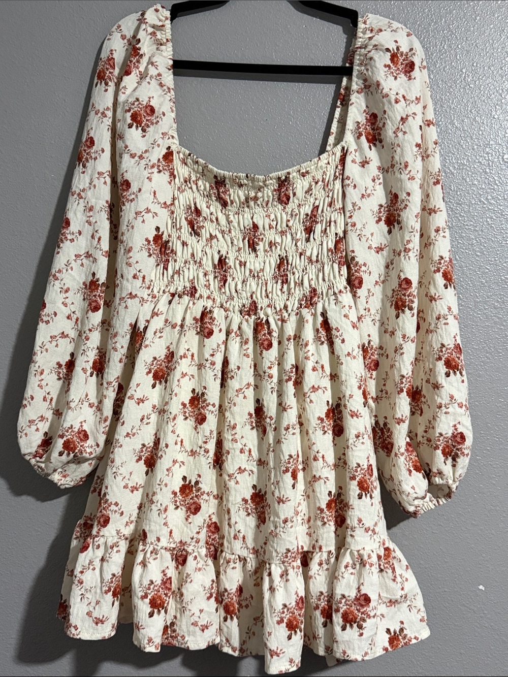 Altar'd State Cream Mini Dress with Rust Floral Print